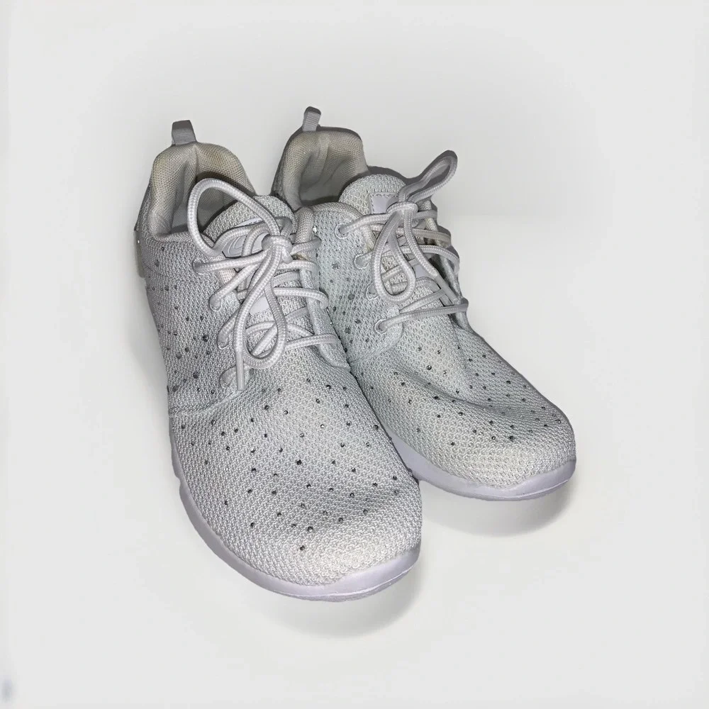Women's Size 10 White Rhinestone Mesh Sneakers Bling Lace Up Sparkle Casual Glam